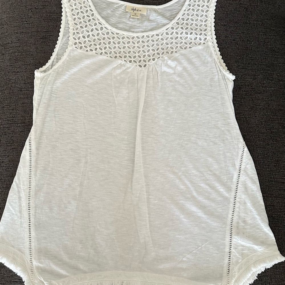 Style & Co. White Sleeveless Eyelet Tank